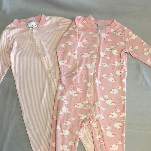Kappa - LIKE NEW - set of 2 Pink Striped Baby footless Sleepers - Picture 3 of 4